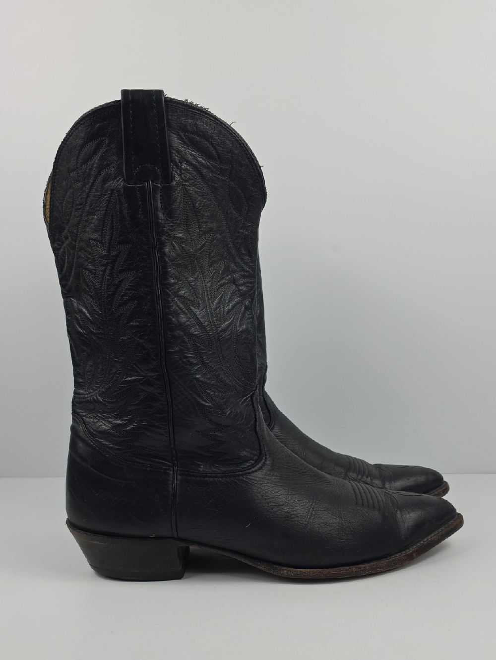 Vintage Nocona Made in USA Black Leather Western Cowboy Boots Men's Size 10.5 - Picture 4 of 16